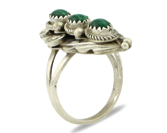 Navajo Ring 925 Silver Natural Green Malachite Signed Justin Morris C.80's