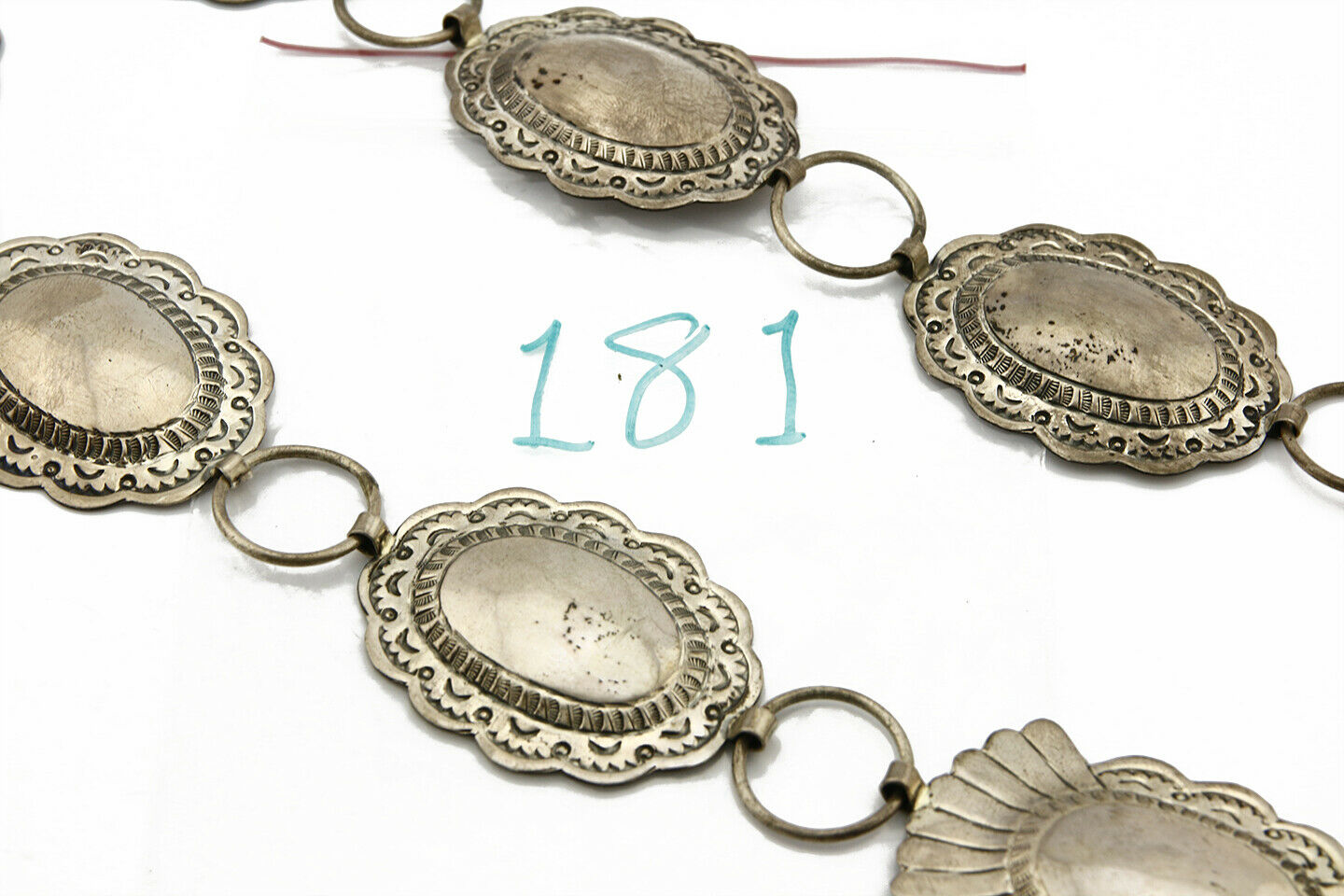 C.1980's Navajo Signed Marcella James .925 Silver Hand Stamped Concho Belt