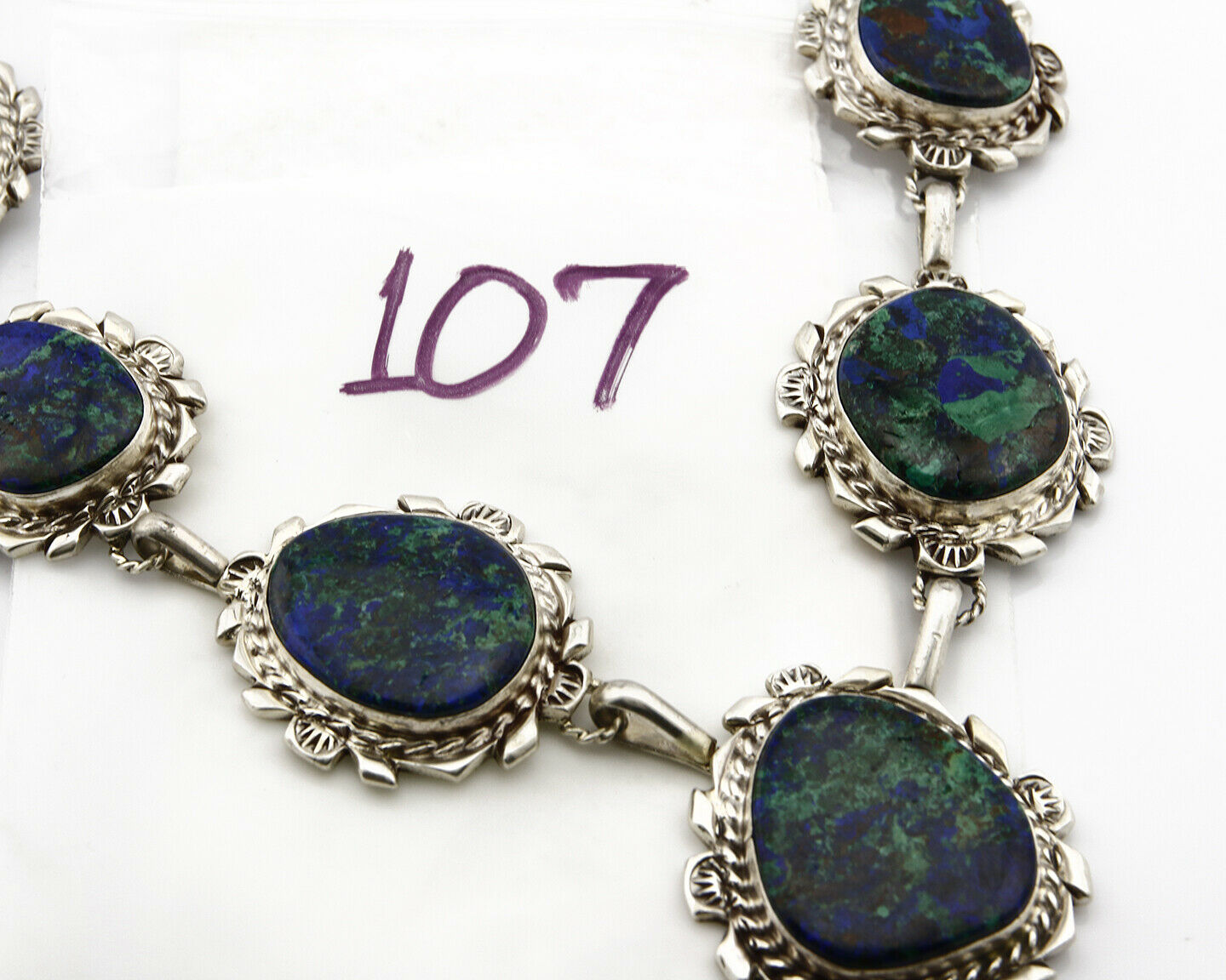 Navajo Azurite Necklace .925 Silver Signed Artist Billie Eagle C.80's