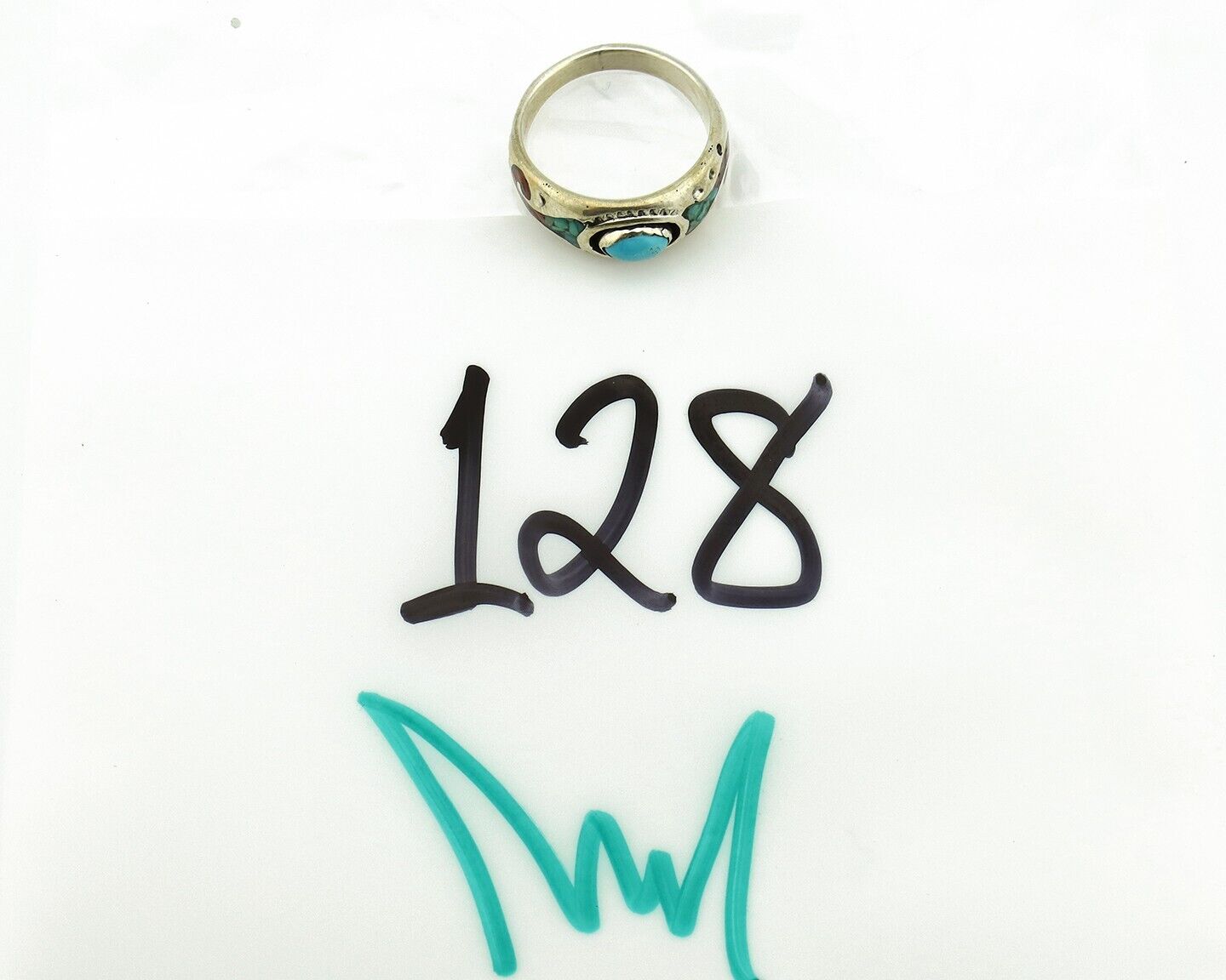 Navajo Handmade Ring 925 Silver Blue Turquoise & Coral Native American C.80's