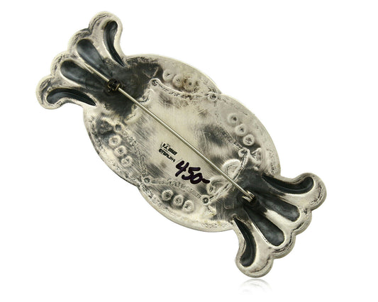 Navajo Handmade Turquoise Pin .925 Sterling Silver Signed Artist PJ Begay C.80's