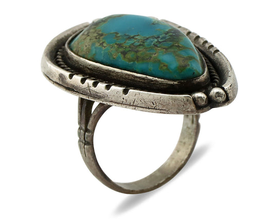 Navajo Ring 925 Silver Natural Turquoise Native Artist C.1980's