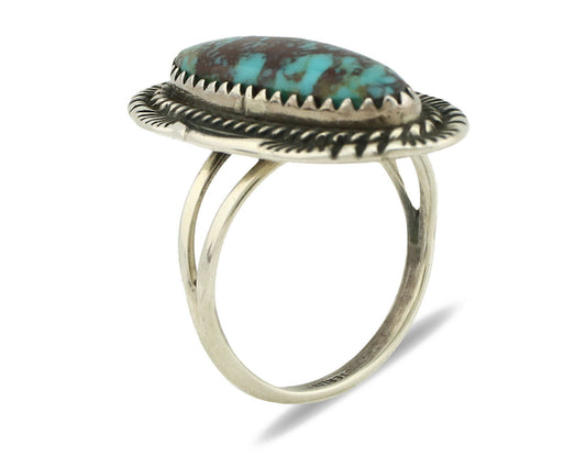Navajo Ring .925 Silver Spiderweb Turquoise Artist Signed M C.90's