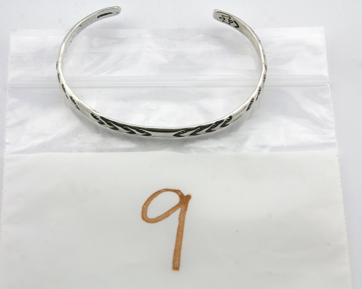 Navajo Bracelet .925 Silver Hand Stamped Arrow Head Artist I Montoya C.80's