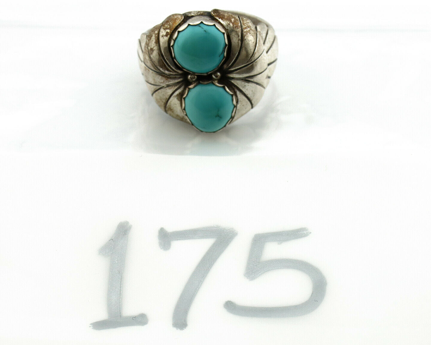 Navajo Ring .925 Silver Blue Turquoise Native American Artist C.80's