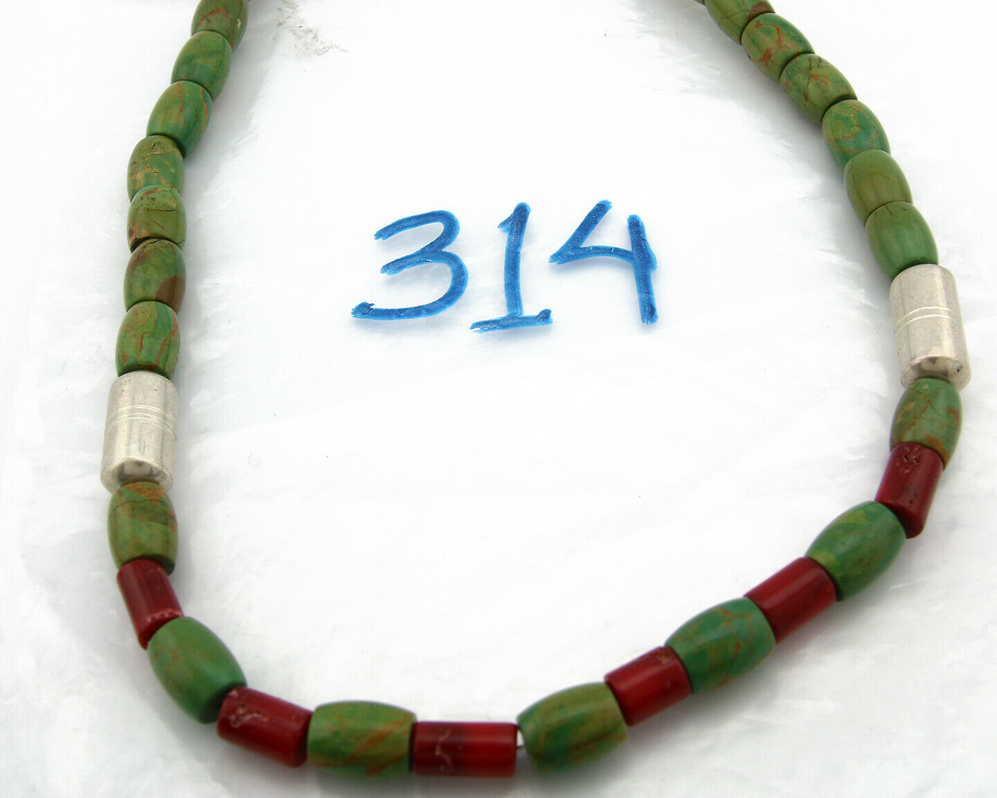 Navajo Necklace .925 Silver Royston Turquoise & Coral C.80's