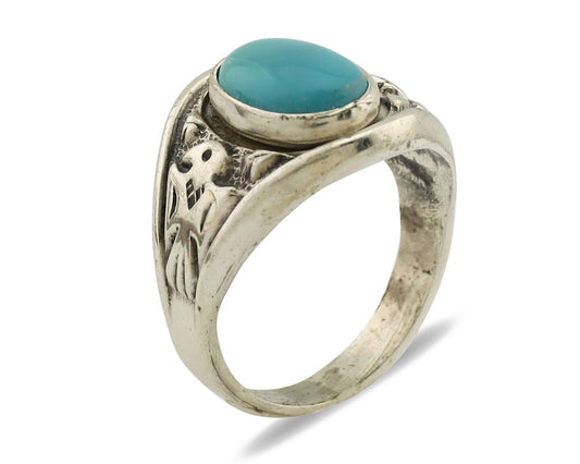 Navajo Ring 925 Silver Blue Gem Turquoise Native Artist Signed C.80s