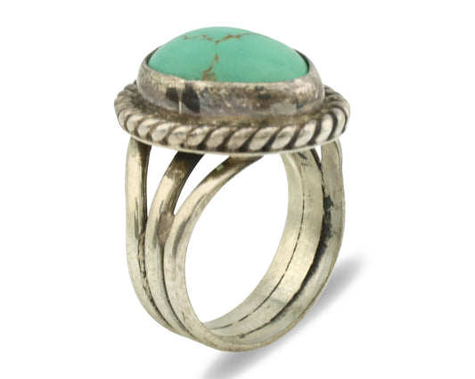 Navajo Ring .925 Silver Kingman Turquoise Native American Artist C.1980's