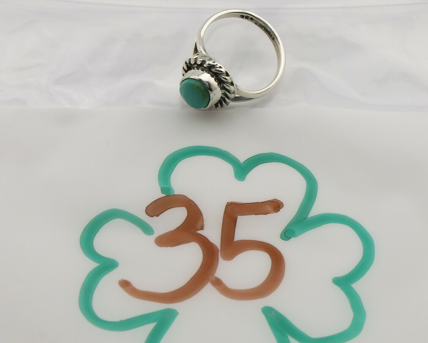 Navajo Ring .925 Silver Kingman Turquoise Artist Signed Gecko C.90's