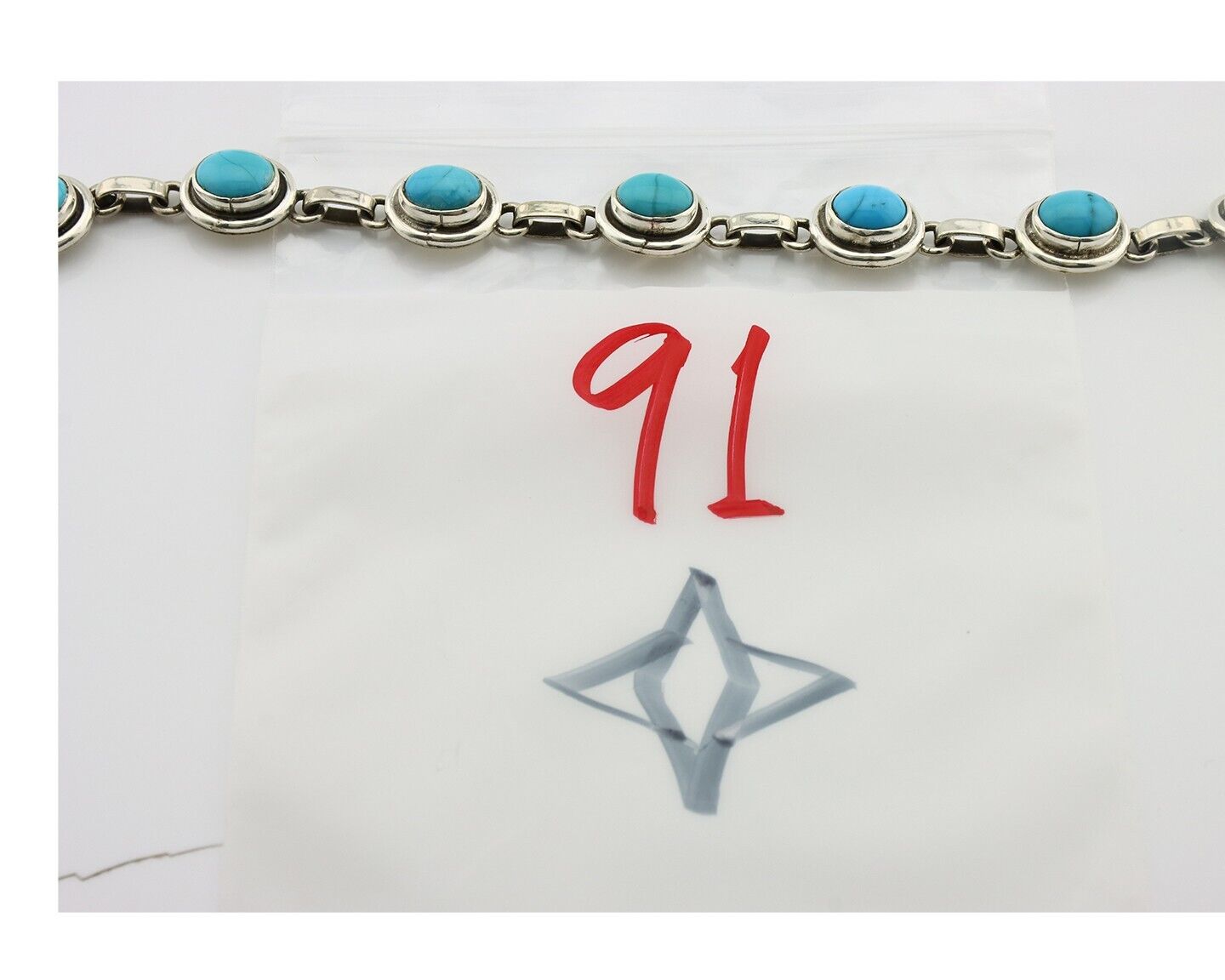 Navajo Link Bracelet .925 Silver Blue Turquoise Native American Artist C.80's