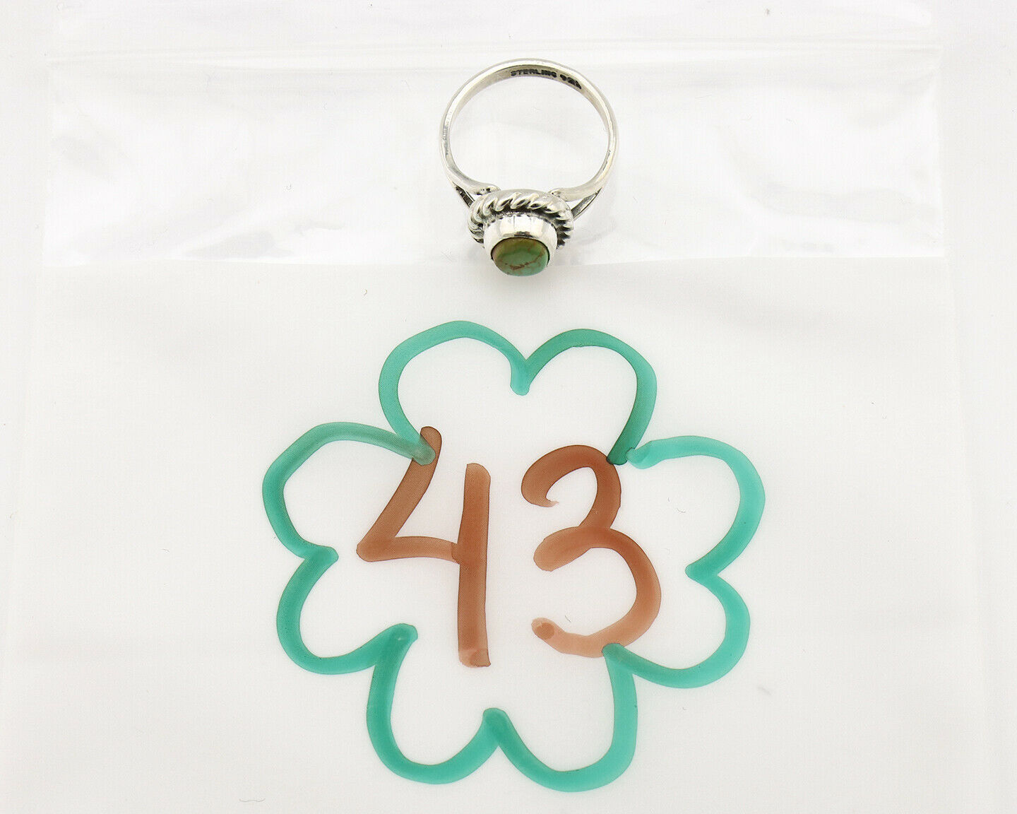 Navajo Ring .925 Silver Kingman Turquoise Artist Signed Gecko C.90's