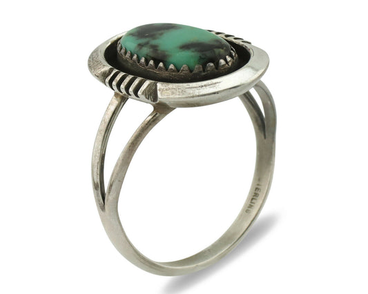 Navajo Ring .925 Silver Green Turquoise Native American Artist Handmade C.80's