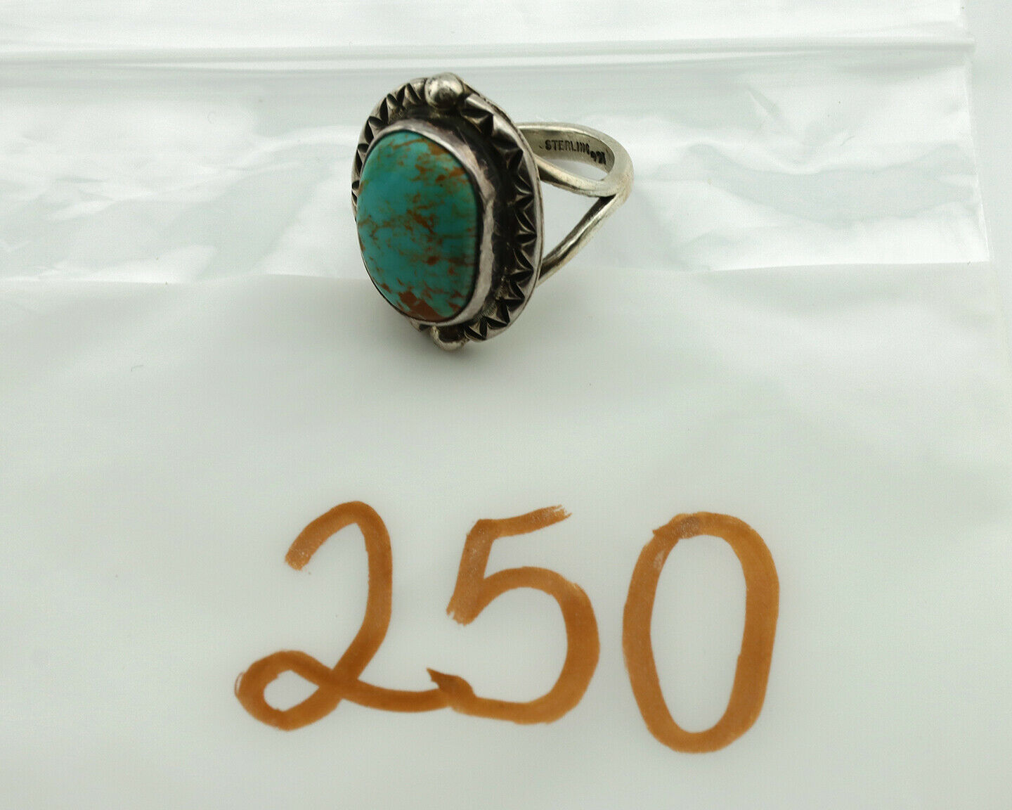 Navajo Ring .925 Silver Kingman Turquoise Artist Signed Gecko C.1980's