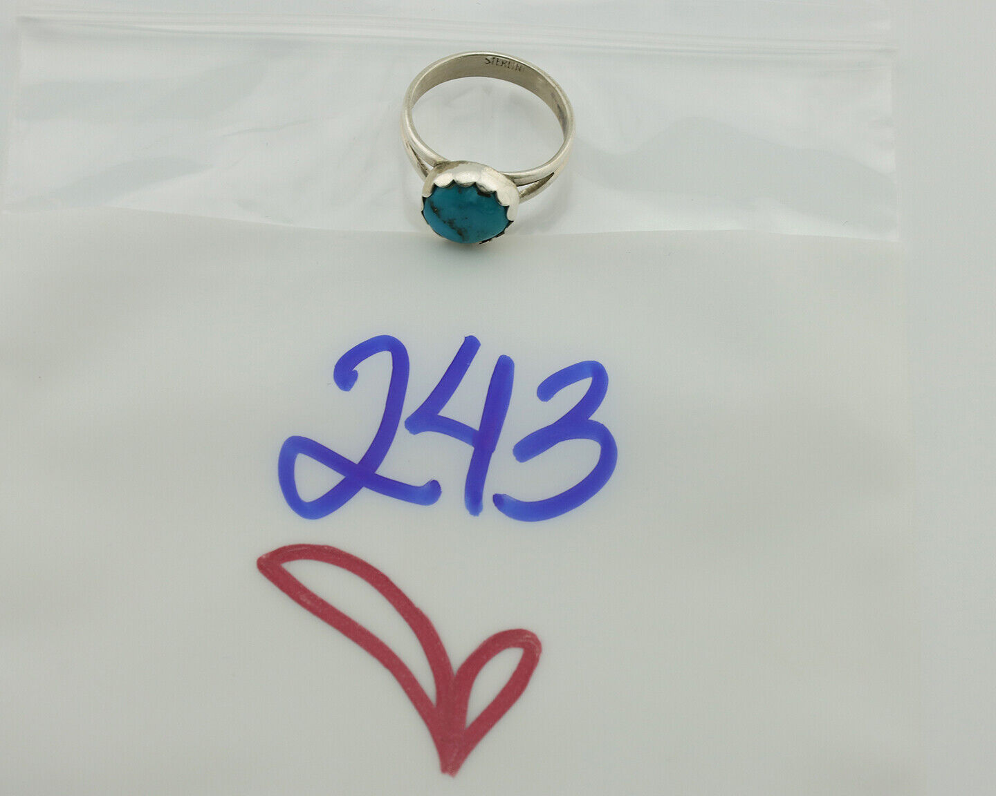 Navajo Ring .925 Silver Sleeping Beauty Turquoise Native American Artist C.1980s