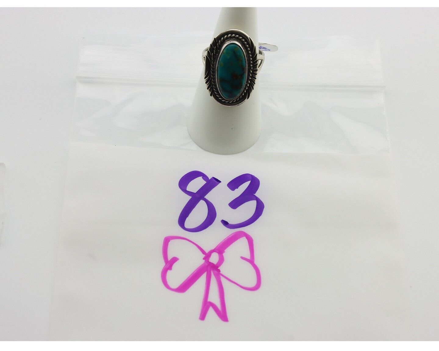 Navajo Ring .925 Silver Blue Gem Turquoise Artist Signed M Begay C.80's