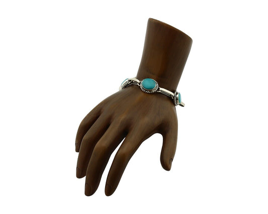 Navajo Link Bracelet .925 Silver Blue Turquoise Native American Artist C.80's