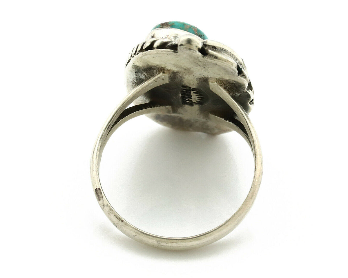 Navajo Ring .925 Silver Turquoise Mountain Signed Artist Apache C.80's