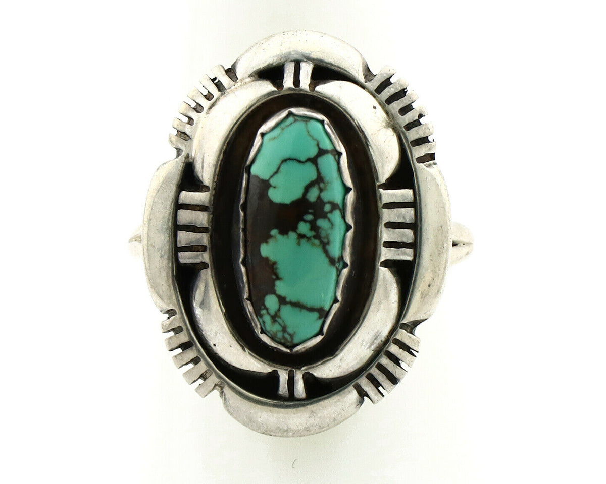 Navajo Ring .925 Silver Spiderweb Turquoise Artist Signed L. M. Nez C80s