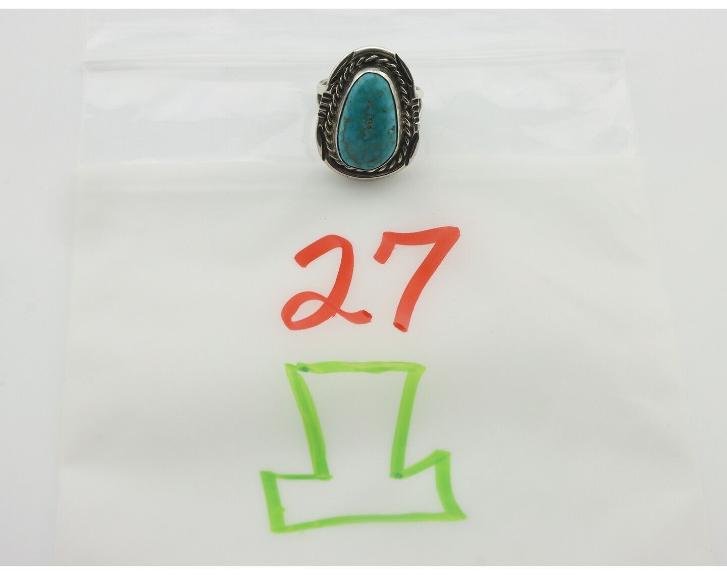 Navajo Ring .925 Silver Natural Blue Turquoise Native American Artist C.80's