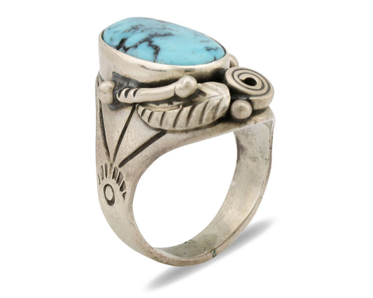 Navajo Ring .925 Silver Natural Blue Turquoise Native American Artist C.1980's