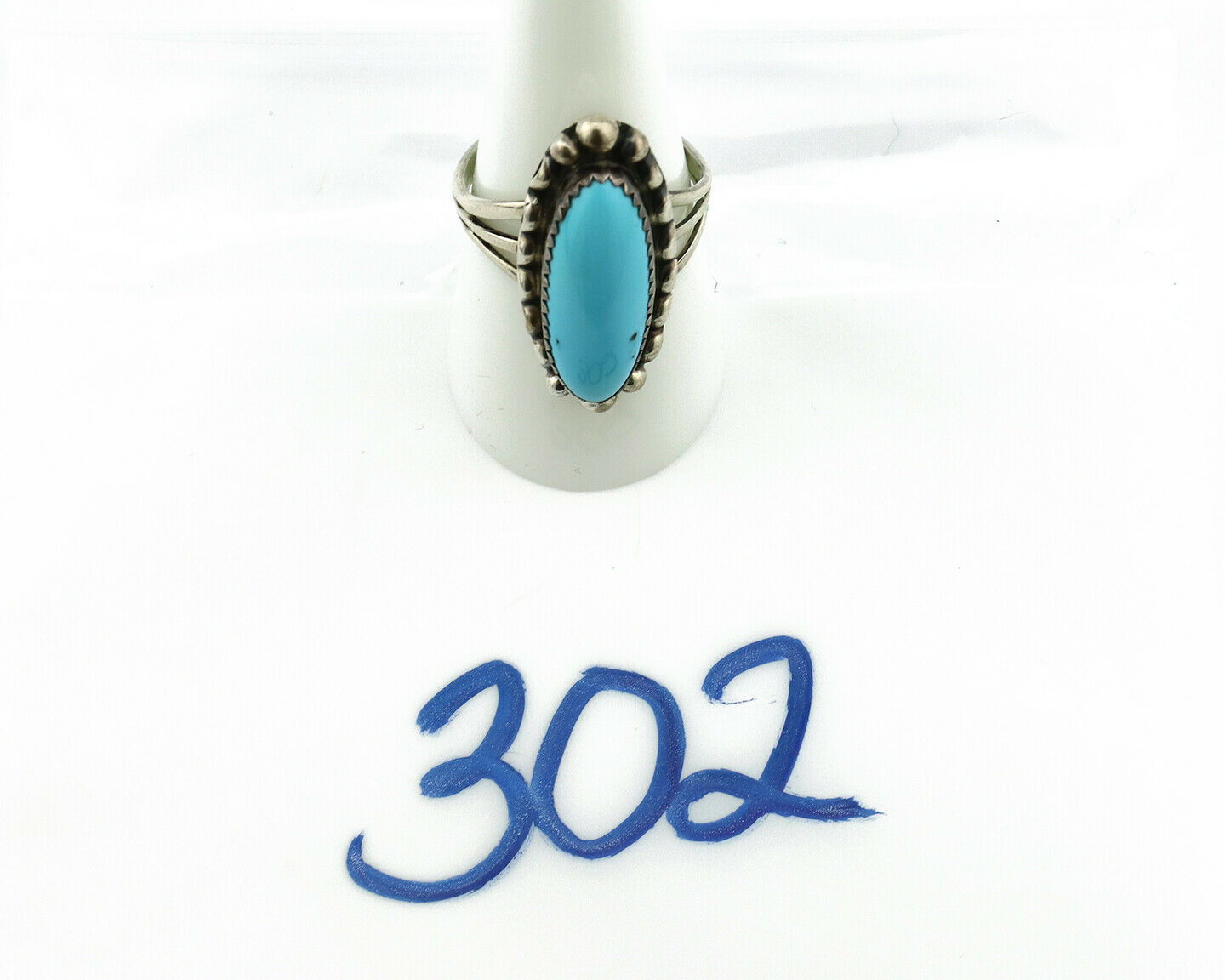 Navajo Ring .925 Silver Natural Blue Turquoise Artist Signed SC C.80's