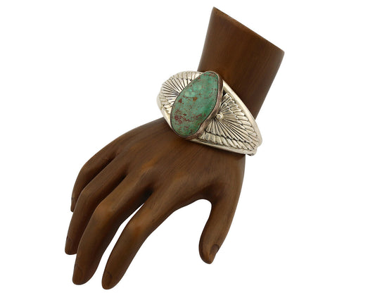 Navajo Cuff Bracelet .925 Silver Kingman Turquoise Artist Signed DC C.80's