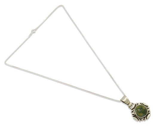 Navajo Necklace .925 Silver Damele Variscite Signed Sun C.1980's