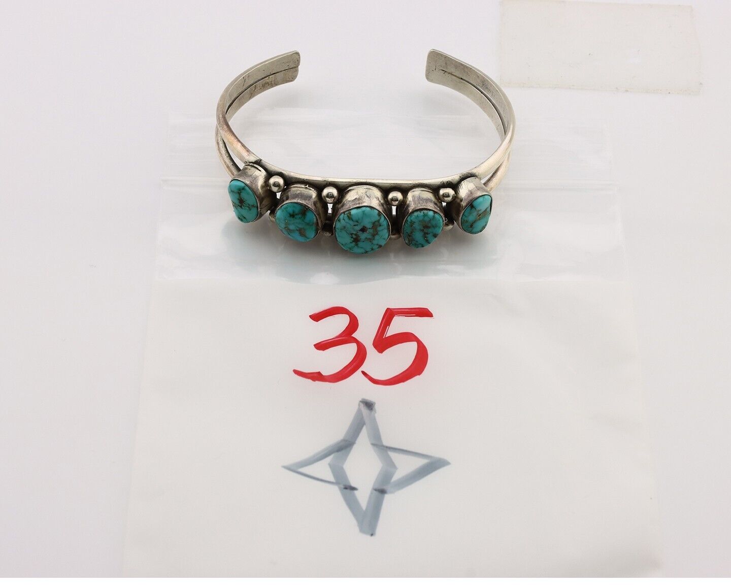 Navajo Bracelet 925 Silver Spiderweb Turquoise Artist Signed E SANDAVOL C80s