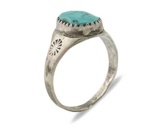 Zuni Ring .925 Silver Natural Blue Turquoise Native American Artist C.1980's