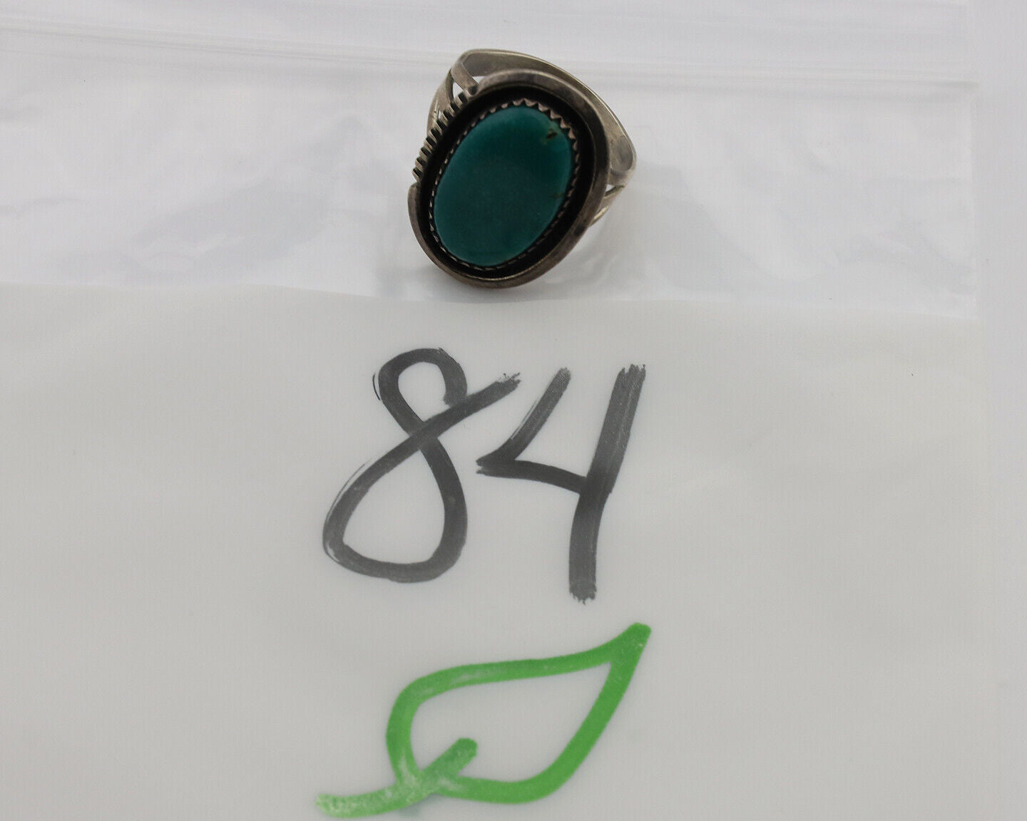 Navajo Ring .925 Silver Kingman Turquoise Native American Artist C.1980s