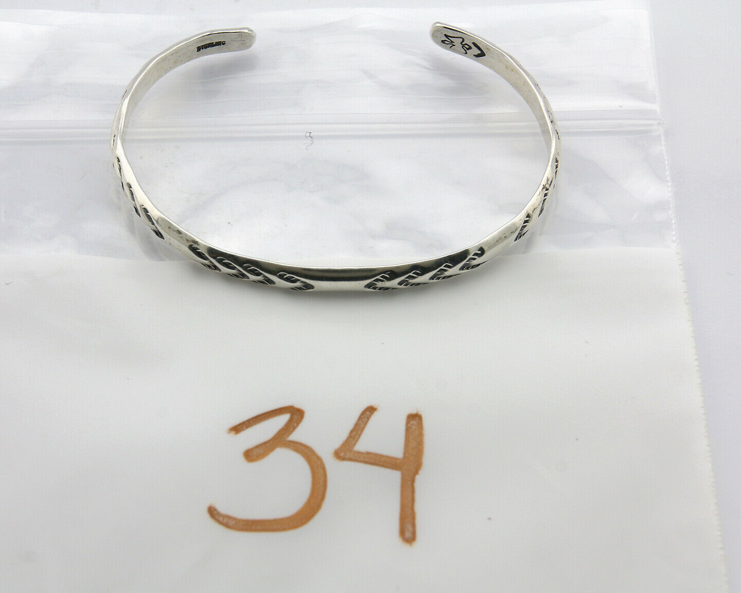 Navajo Bracelet .925 Silver Hand Stamped Arrow Head Artist V Montoya C.80's