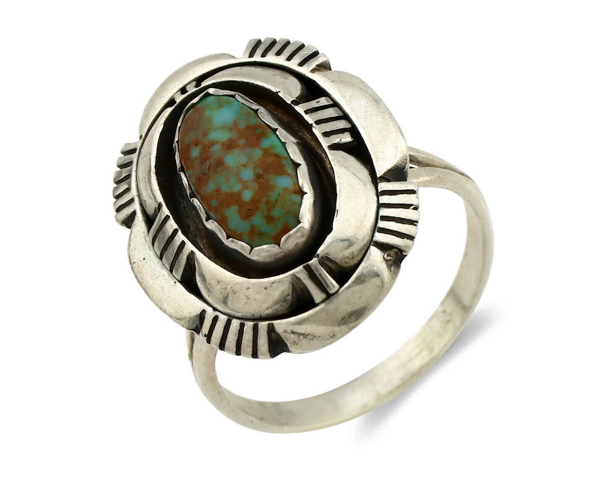 Navajo Ring .925 Silver Spiderweb Turquoise Artist Signed L. M. Nez C80s