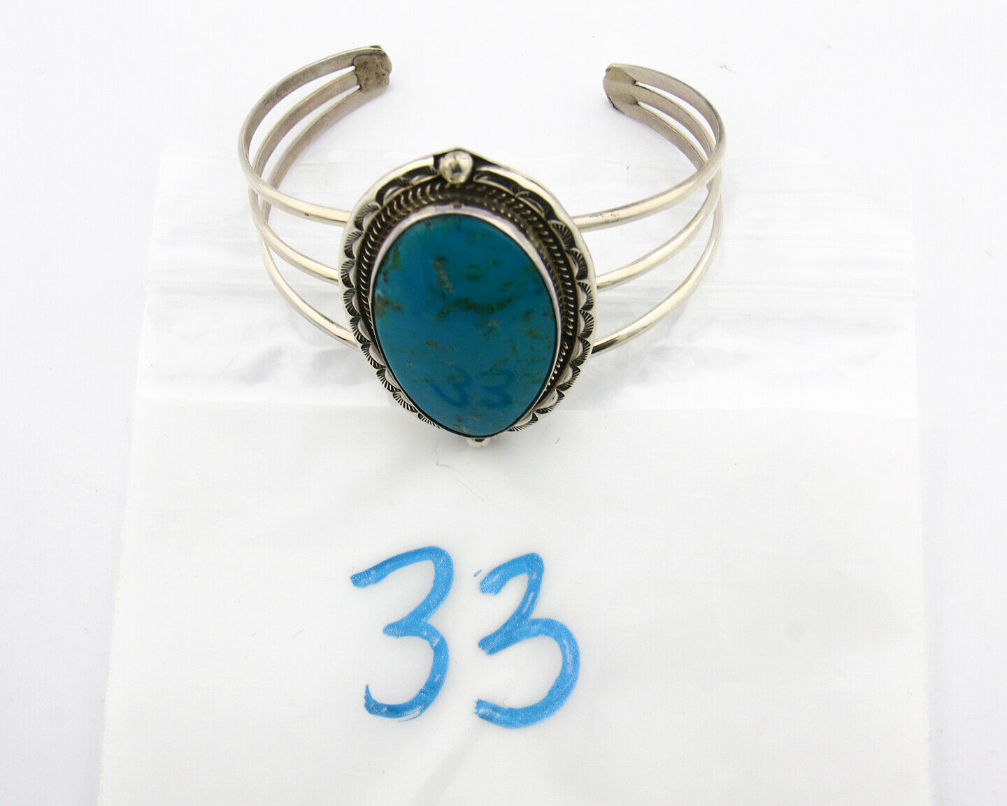 Navajo Turquoise Bracelet SOLID .925 Silver Signed Artist KH C.80's