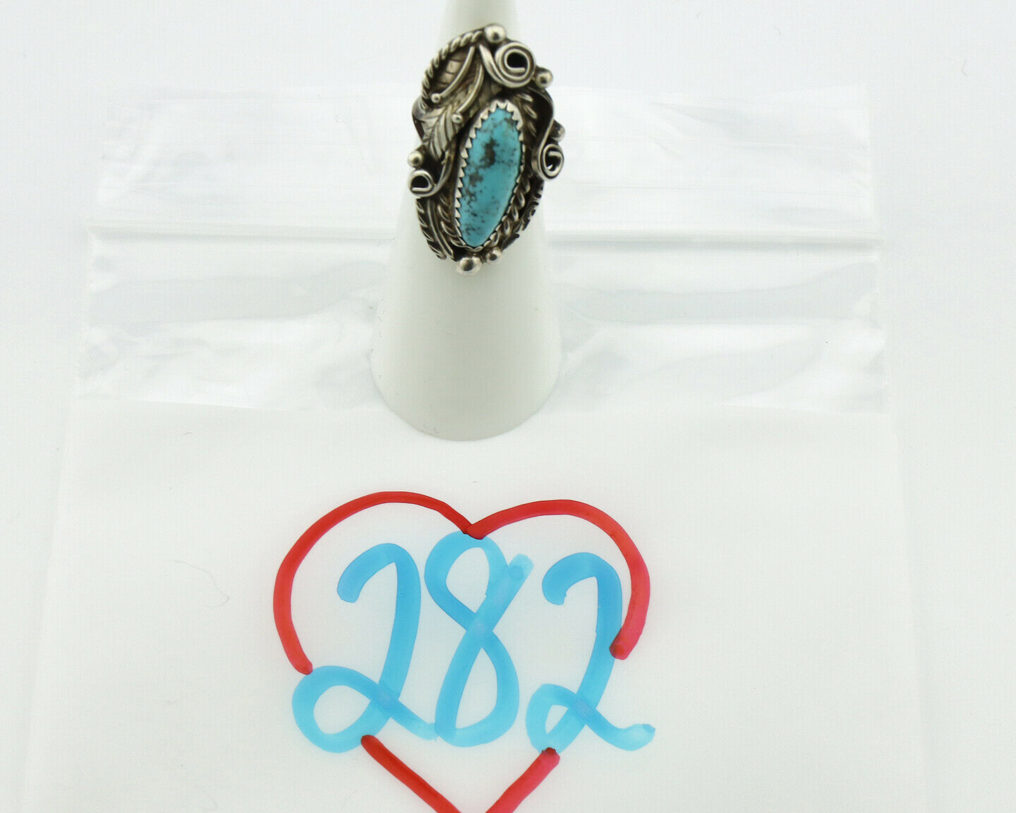 Navajo Ring .925 Silver Natural Morenci Turquoise Artist Signed PR C.80's