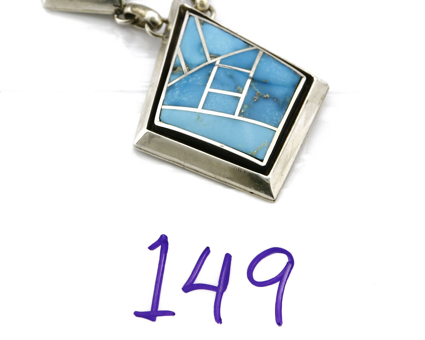 Women's Navajo Inlaid Necklace .925 Silver Morenci Turquoise