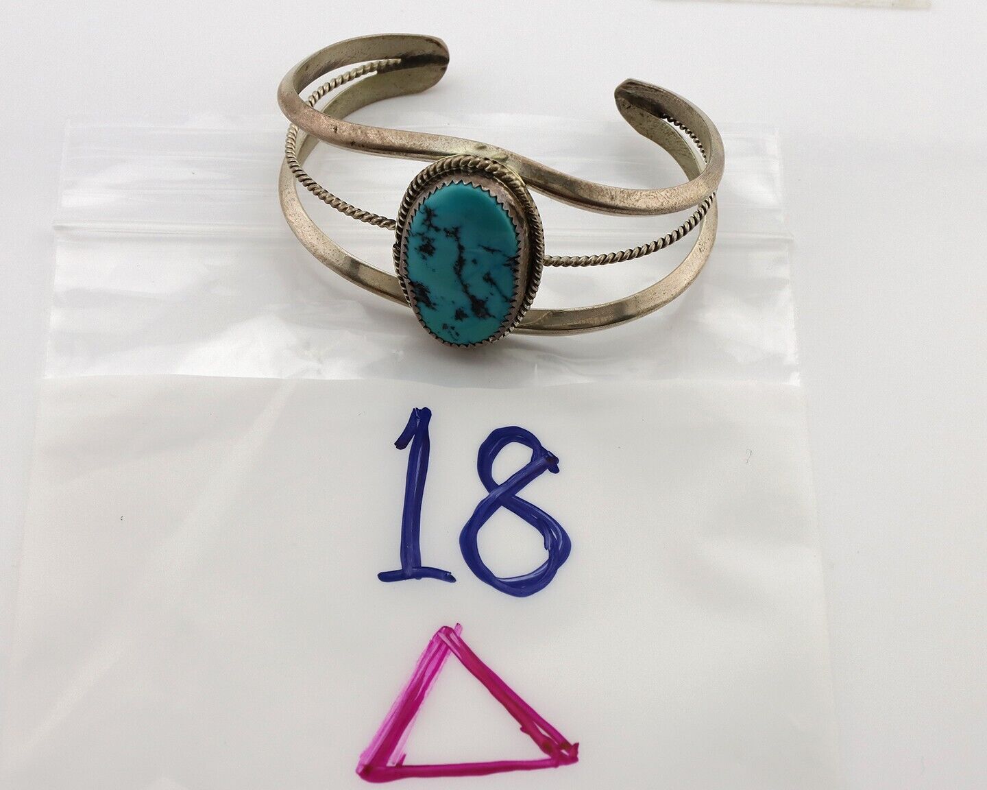 Navajo Cuff Bracelet 925 Silver Natural Blue Turquoise Native American Artist