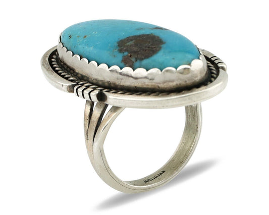Navajo Ring 925 Silver Morenci Turquoise Native American Artist C.80's