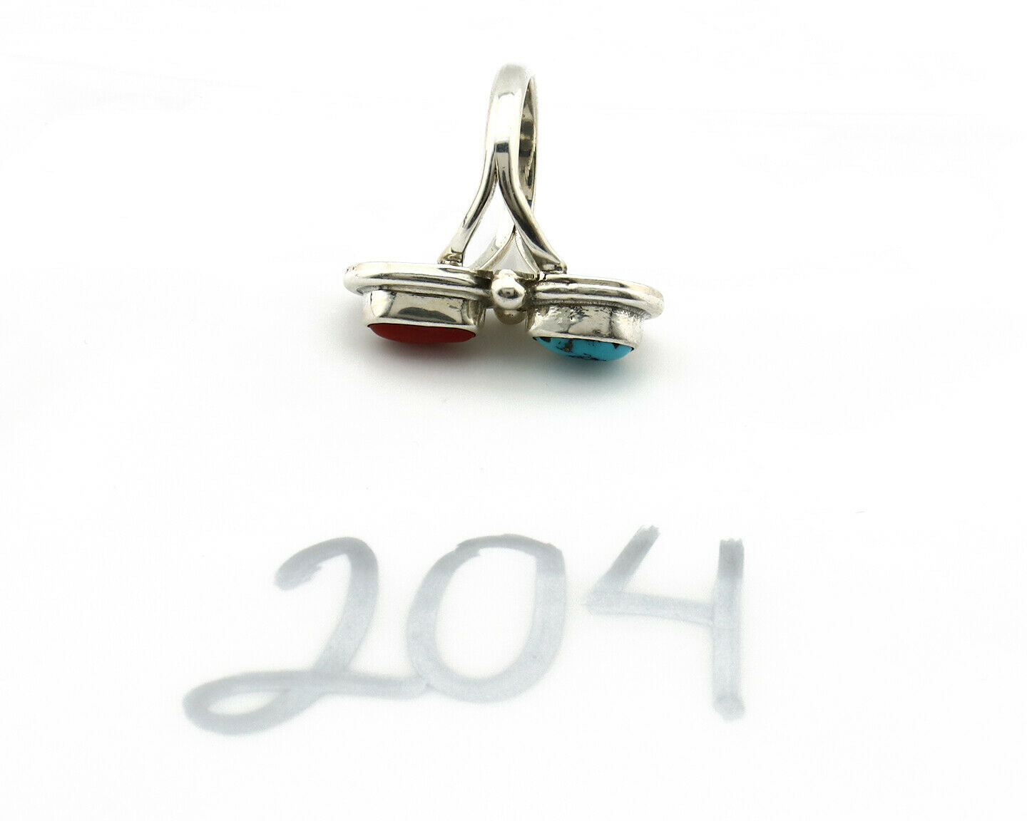 Navajo Ring .925 Silver Red Coral & Blue Turquoise Native Artist C.80's