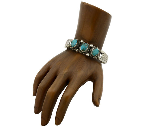 Navajo Bracelet .925 Silver Arizona Turquoise Artist Signed C Montoya Circa 80's