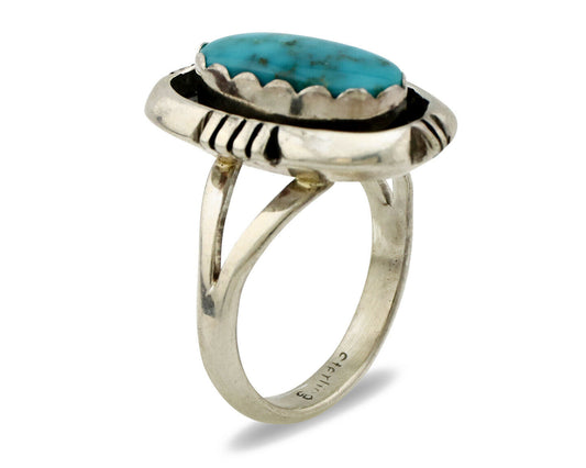 Navajo Ring .925 Silver Kingman Turquoise Handmade Native American Artist C.80's