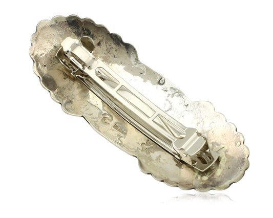 Navajo Hair Clip Barrette .925 Silver Hand Stamped Artist Signed C Montoya C80s