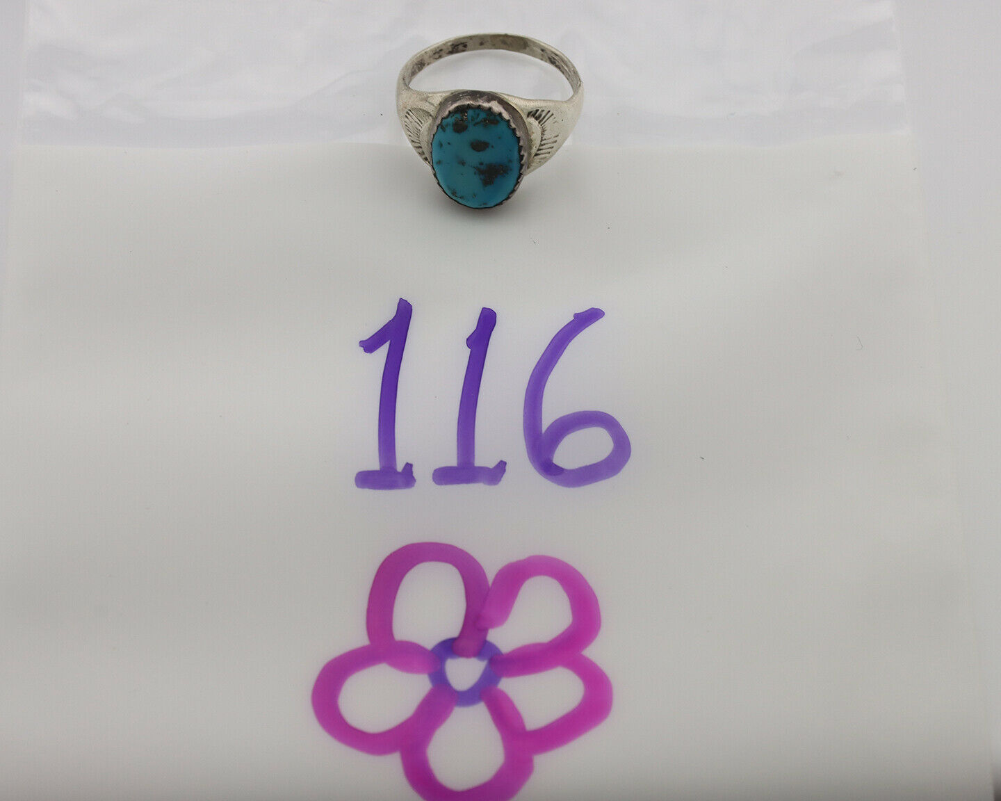 Zuni Ring .925 Silver Natural Blue Turquoise Native American Artist C.1980's