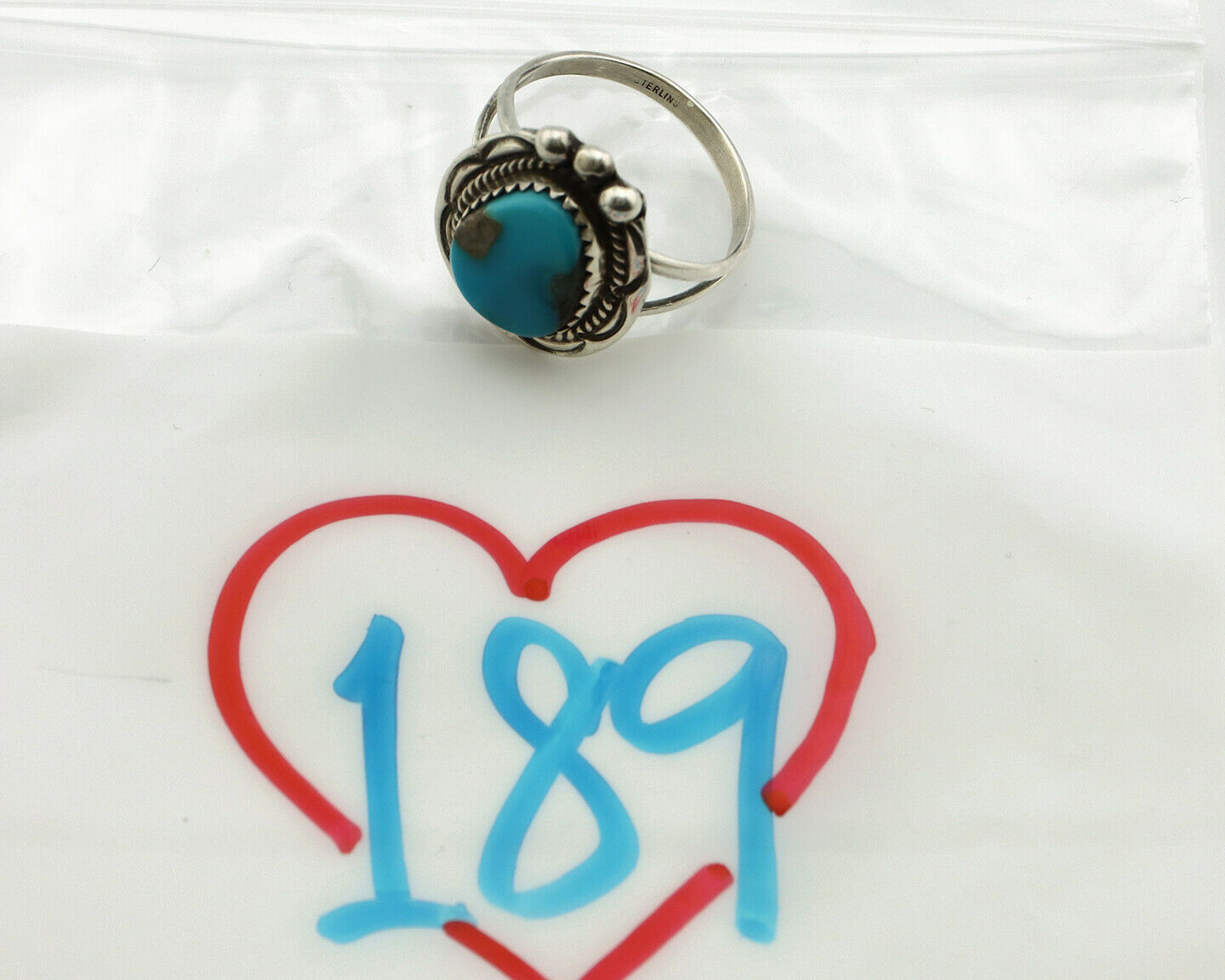 Navajo Ring .925 Silver Blue Turquoise Native American Artist C.1980's