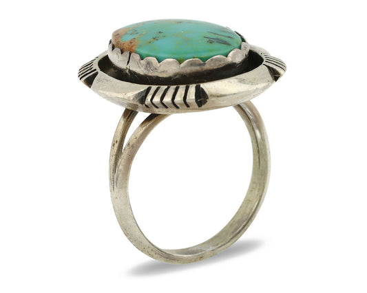 Navajo Ring .925 Silver Kingman Turquoise Artist Signed M Nez C80s