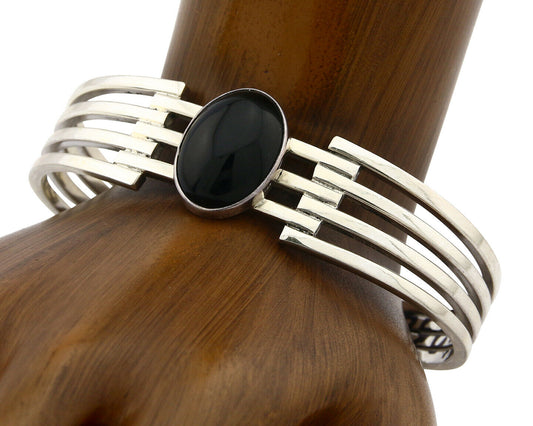Mexican Bracelet .925 Silver Artist Signed PM Black Onyx C.80's