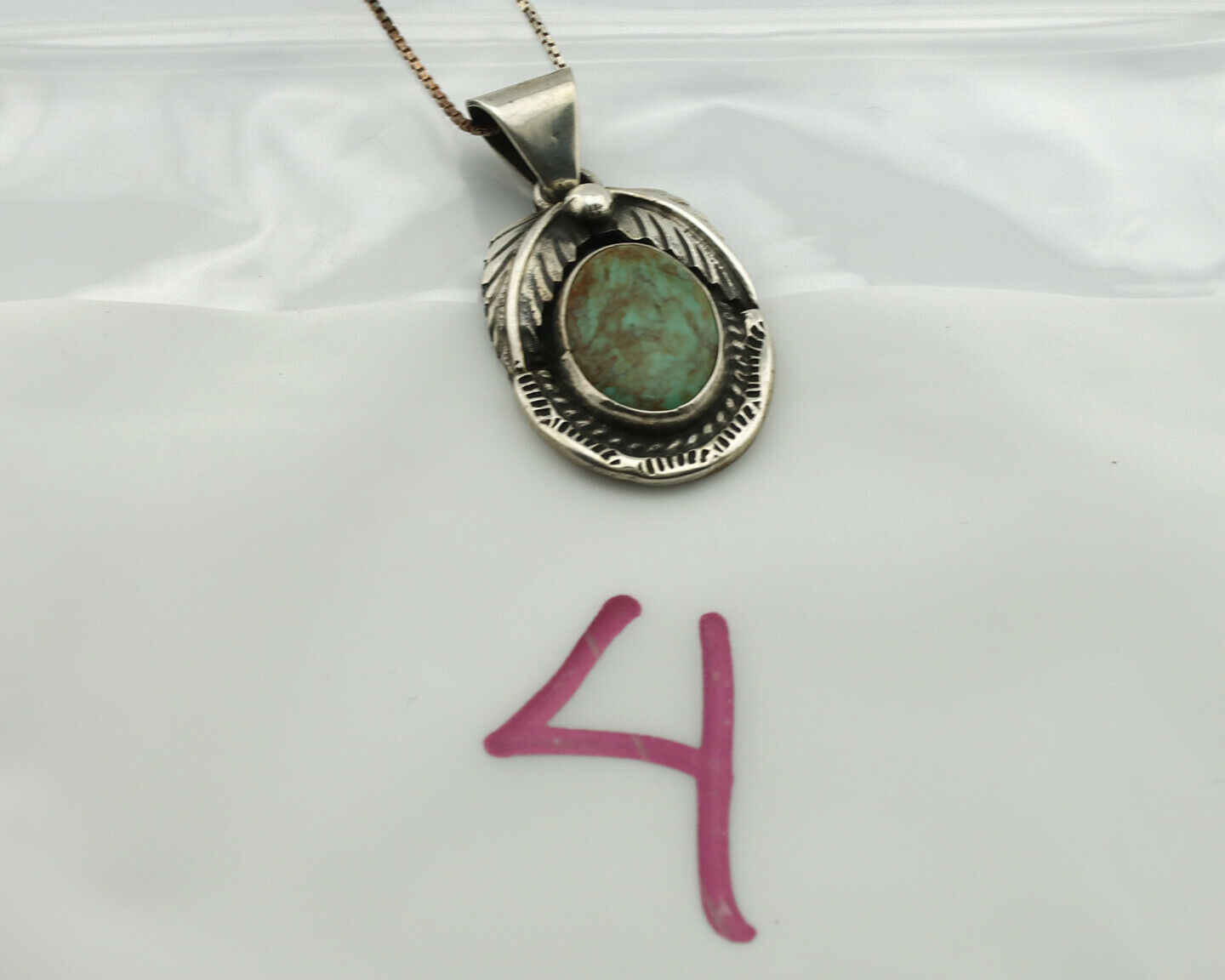 Navajo Kingman Turquoise Pendant .925 Silver Artist Signed Sunrise C.80's