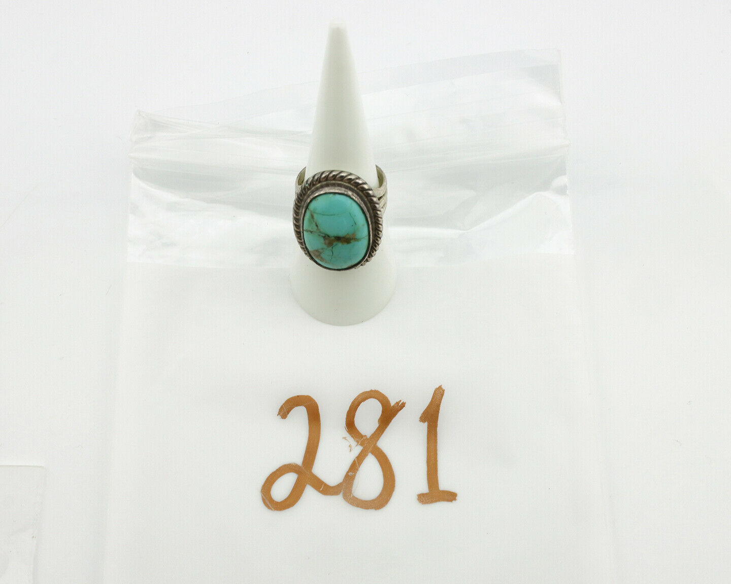 Navajo Ring .925 Silver Kingman Turquoise Native American Artist C.1980's