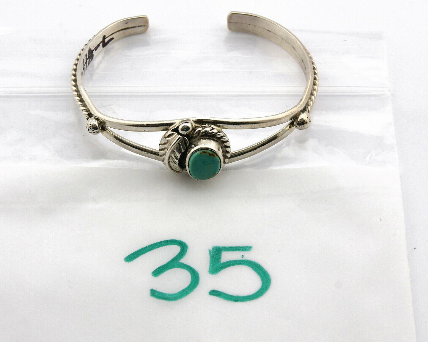 Navajo Bracelet .925 Silver Turquoise Mountain Signed Calvin Peterson C.80's