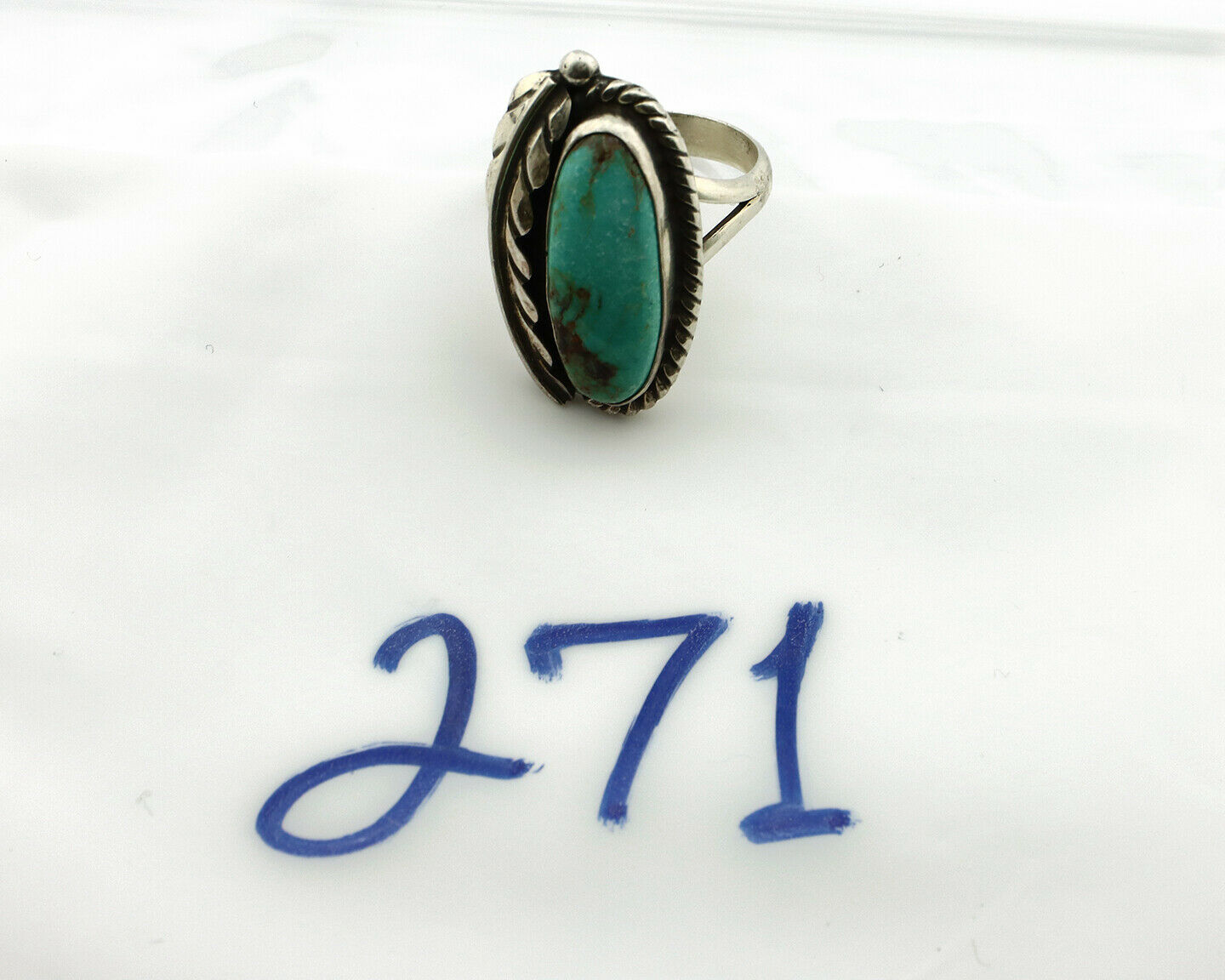 Navajo Ring .925 Silver Turquoise Mountain Signed Artist Apache C.80's