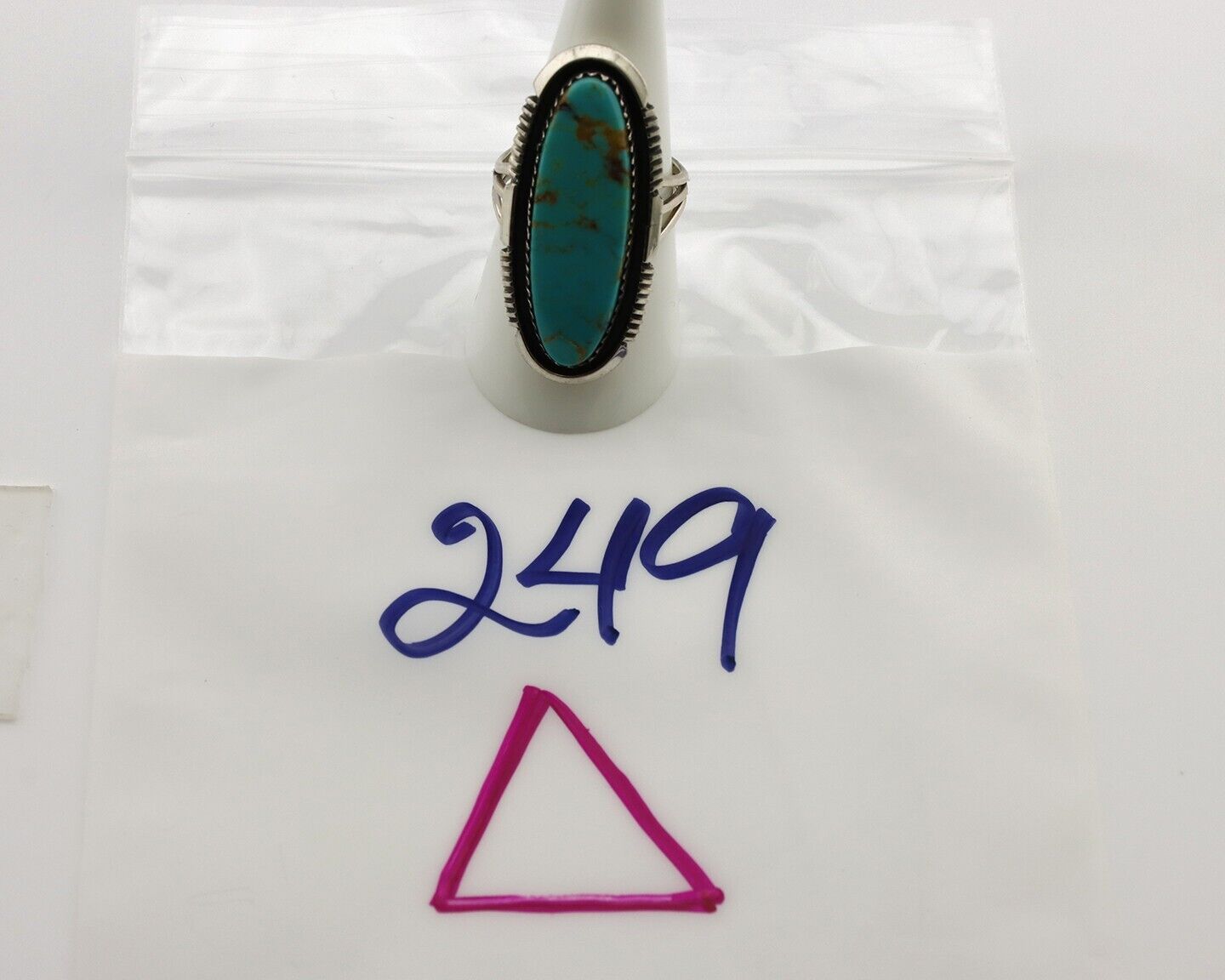 Navajo Ring 925 Silver Kingman Natural Blue Native Artist Signed USA C.80s